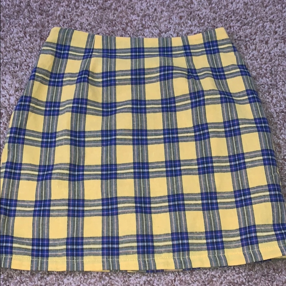 yellow and blue plaid skirt